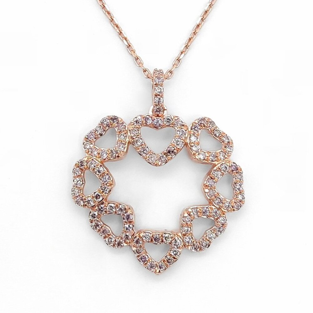 GCI Certified 0.33ct Fancy Pink Natural Diamonds Heart Pendant - 14K Rose Gold